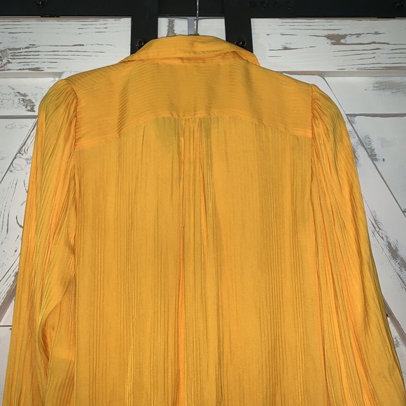 FREE PEOPLE Serena Silky Stripe Shirt carrot ginger yellow Long Sleeve Blouse - Picture 8 of 12